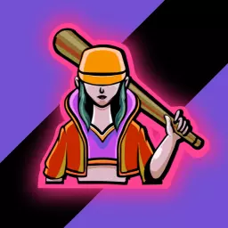 Vibrant Purple and Black Esports Character Holding Bat Logo Template