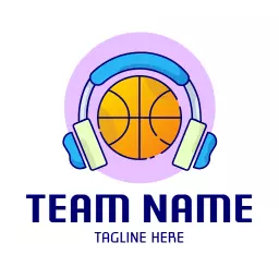 Vibrant Purple and Blue Basketball Logo with Headphones Logo Template