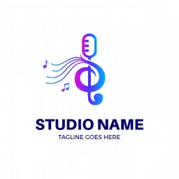 Vibrant Purple and Blue Music Notes and Microphone Logo Template
