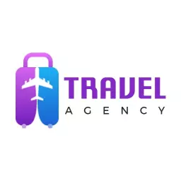 Vibrant Purple and Blue Travel Agency Luggage Logo Template