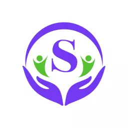 Vibrant Purple and Green Alphabet Design with Caring Hands Logo Template
