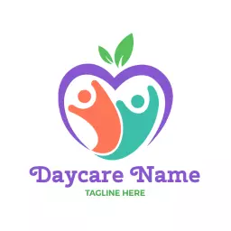 Vibrant Purple and Green Heart Design Promoting Daycare Logo Template
