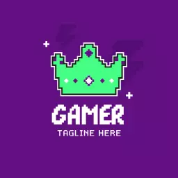 Vibrant Purple and Green Retro Gamer Crown Logo Template