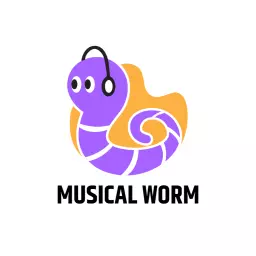 Vibrant Purple and Orange Cartoon Worm Playing Music Logo Template