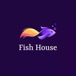 Vibrant Purple and Orange Gradient Fish House Logo Template