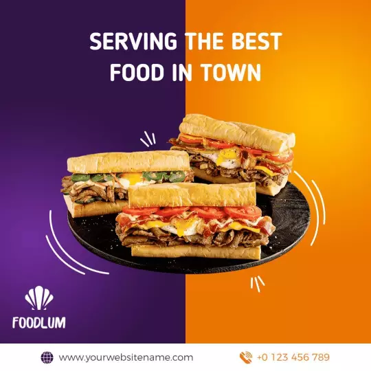Vibrant Purple and Orange Sandwiches Promotion Ad Template