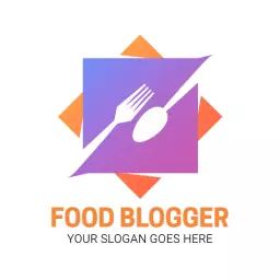 Vibrant Purple and Orange Utensils Design for Food Blogger Logo Template