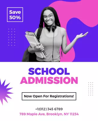 Vibrant Purple and Pink School Admission Registration Poster Template