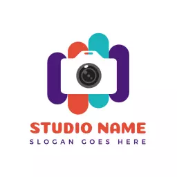 Vibrant Purple and Teal Camera Inspired Photography Logo Template