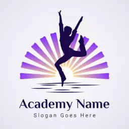 Vibrant Purple and Yellow Dance Academy Inspiring Movement Logo Template