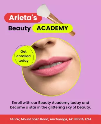Vibrant Purple Beauty Academy Enrollment Poster Template