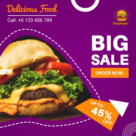Vibrant Purple Burger Big Sale Promotion Ad Template