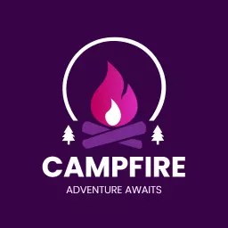 Vibrant Purple Campfire Design Inviting Outdoor Adventure Logo Template