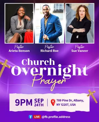Vibrant Purple Church Overnight Prayer Event Poster Template