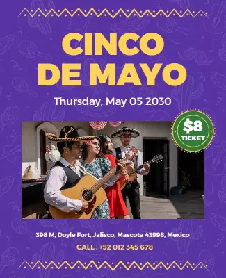 Vibrant Purple Cinco de Mayo Celebration Music Festival Poster Template