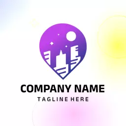 Vibrant Purple Cityscape Under a Starry Nightclub Logo Template