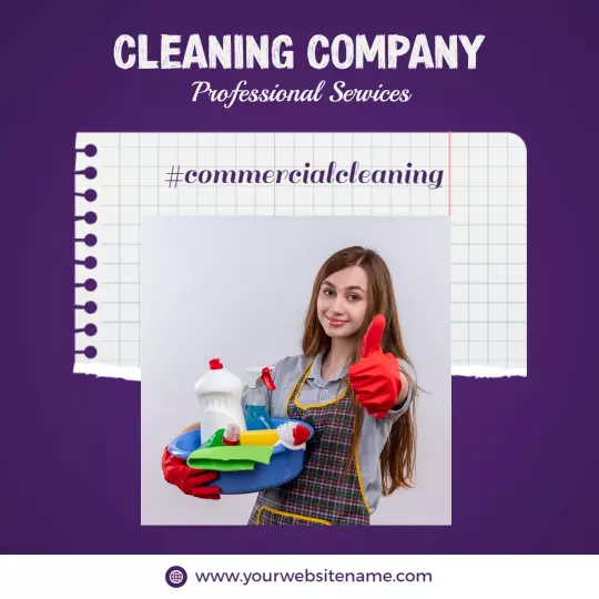 Vibrant Purple Cleaning Service with Professional Tools Ad Template
