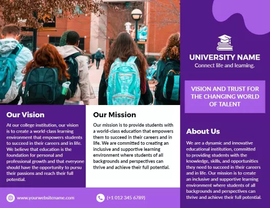 Vibrant Purple College Vision and Mission Education Brochure Template