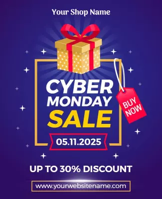 Vibrant Purple Cyber Monday Sale Discount Flyer Template
