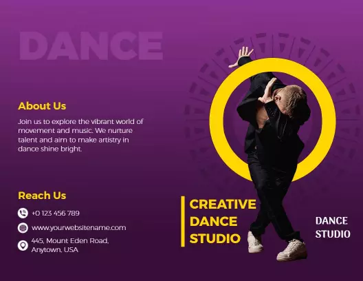 Vibrant Purple Dance Studio Creativity and Learning Brochure Template