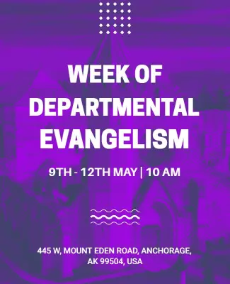 Vibrant Purple Departmental Evangelism Week Poster Template