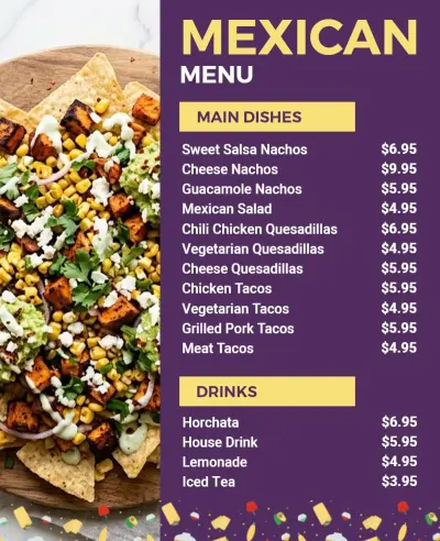 Vibrant Purple Design for Mexican Food Menu Template