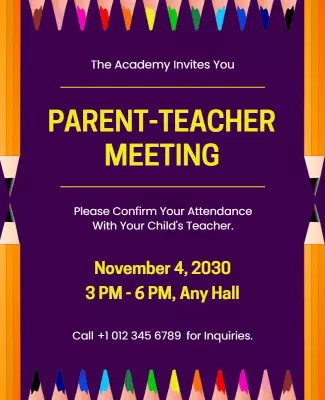 Vibrant Purple Educational Parent-Teacher Meeting Poster Template