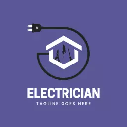 Vibrant Purple Electrician Logo Featuring a House and Plug Logo Template