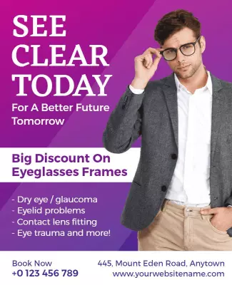 Vibrant Purple Eyewear Promotion for Eyeglasses Frames Poster Template