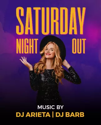 Vibrant Purple Glamorous Saturday Night Out Poster Template