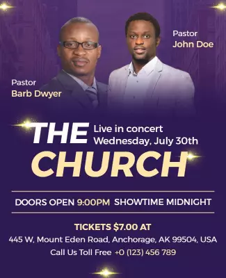 Vibrant Purple Gospel Concert Featuring Pastors Poster Template