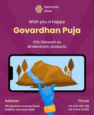 Vibrant Purple Govardhan Puja Electronic Sale Poster Template