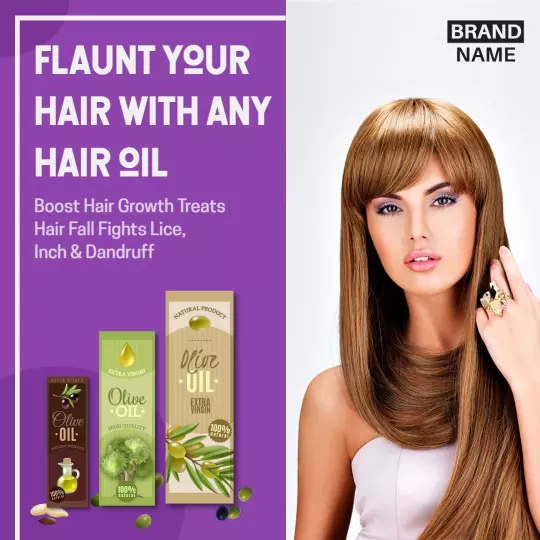 Vibrant Purple Hair Oil Promotion for Healthy Hair Growth Ad Template