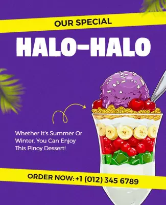 Vibrant Purple Halo-Halo Seasonal Dessert Poster Template
