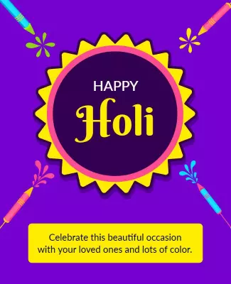 Vibrant Purple Holi Celebration with Colorful Elements Poster Template