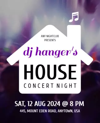 Vibrant Purple House Concert Night at Any Nightclub Poster Template