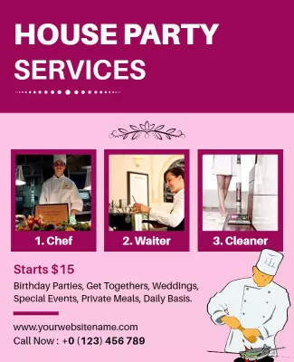 Vibrant Purple House Party Services Offer Poster Template