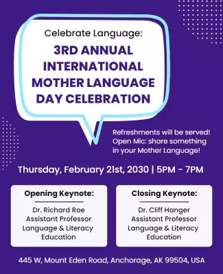 Vibrant Purple International Mother Language Day Celebration Poster Template