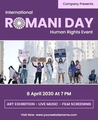 Vibrant Purple International Romani Day Human Rights Event Poster Template