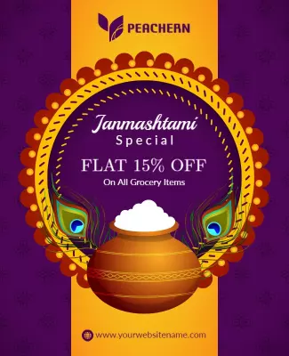 Vibrant Purple Janmashtami Festive Grocery Discount Poster Template