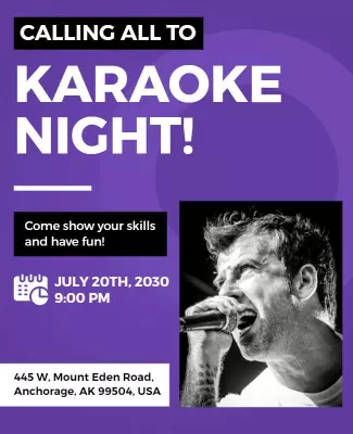 Vibrant Purple Karaoke Night Event Poster Template