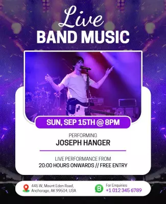 Vibrant Purple Live Band Music Performance Poster Template