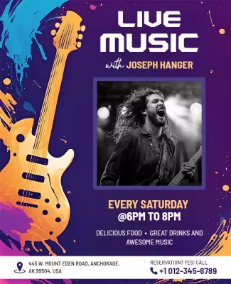 Vibrant Purple Live Music Event with Guitar Poster Template