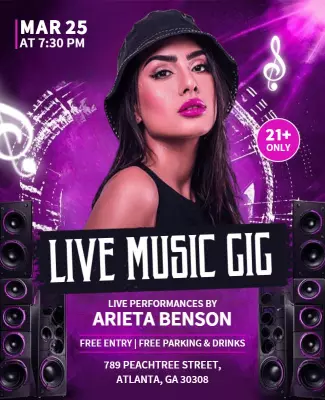 Vibrant Purple Live Music Gig Event Poster Template