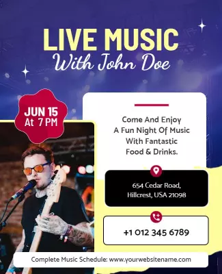 Vibrant Purple Live Music Performance with John Doe Poster Template