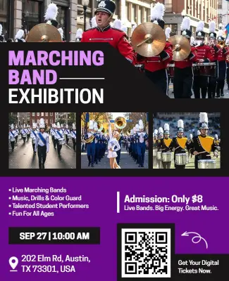 Vibrant Purple Marching Band Performance Celebration Flyer Template
