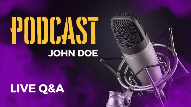Vibrant Purple Microphone Live Q&A Podcast YouTube Thumbnail Template