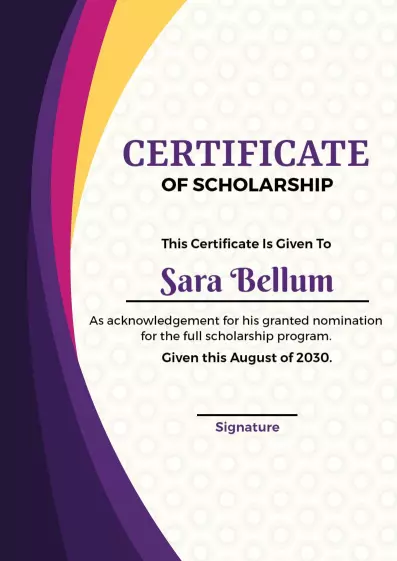 Vibrant Purple Modern Scholarship Achievement Certificate Template