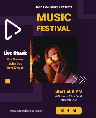 Vibrant Purple Music Festival Live Concert Poster Template