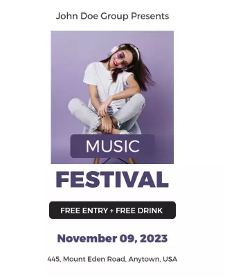 Vibrant Purple Music Festival with Free Entry Poster Template